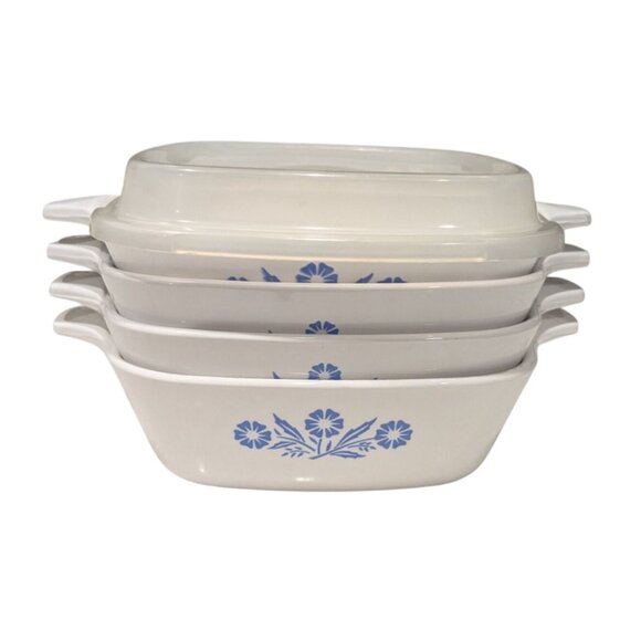 CorningWare Blue Cornflower set 4 Petite Pans P-41 & P-41-B Plastic Lid - Picture 3 of 16